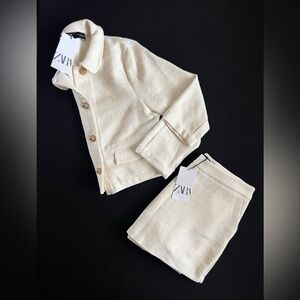 Zara Ivory Textured Jacket and Skirt Ensemble